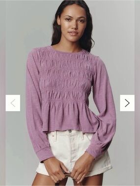 Smocked Peplum Long-Sleeve Top - Lavender